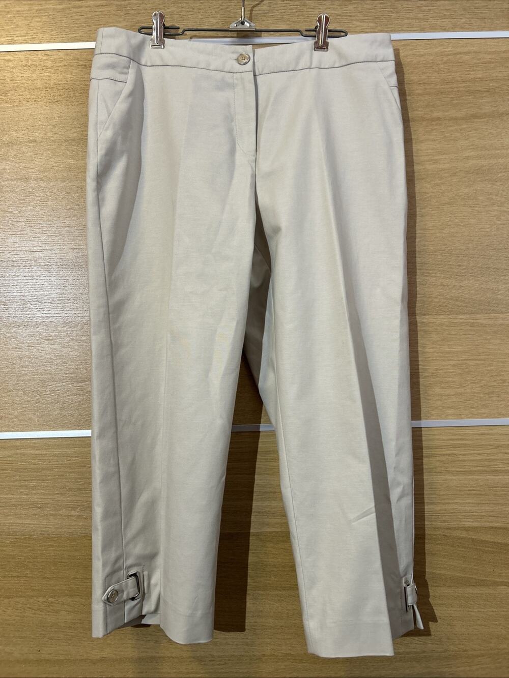 Rafaella Capri Pants Cream - Women's Sz 12 - Cotton Blend - Button Tab at Ankle